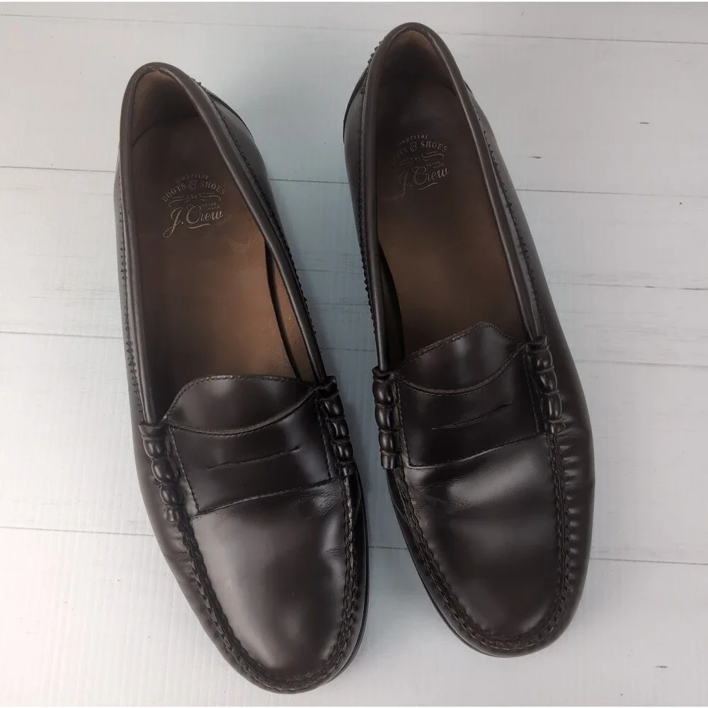 J Crew Camden Penny Loafers Men’s 11.5 Dark Brown Leather Rubber Sole AV166